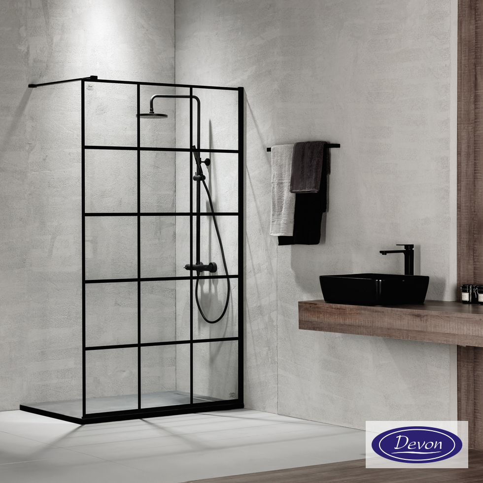 IWIS PANEL 70 H.200 DEVON CLEAR-GLASS 8mm DECOR BLACK MATT