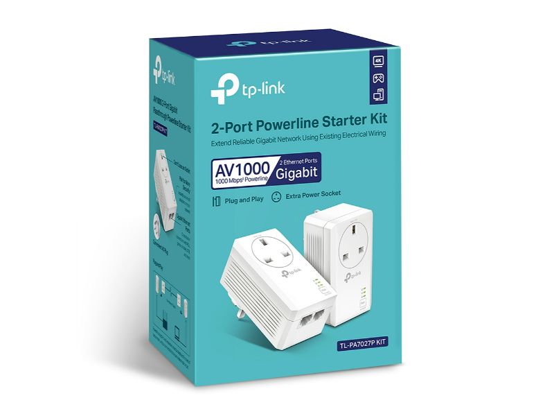 TP-Link AV1000 PassThrough UK Plug Type 2xGigabit Ethernet Ports Power Socket (PA7027P KIT UK)\"