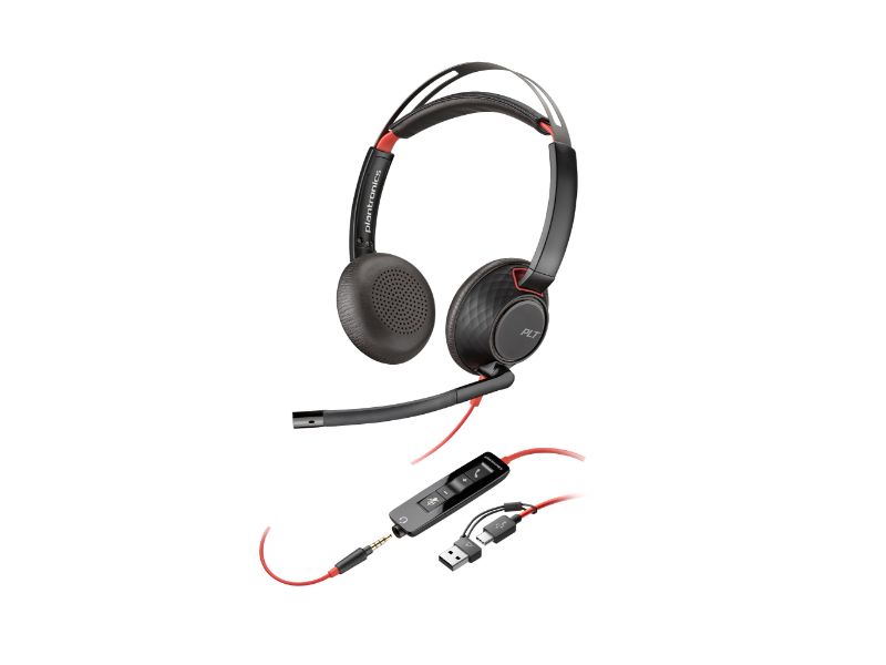 Poly Blackwire 5220 Stereo USB-C Headset +3.5mm Plug +USB-C/A Adapter - 93S88AA