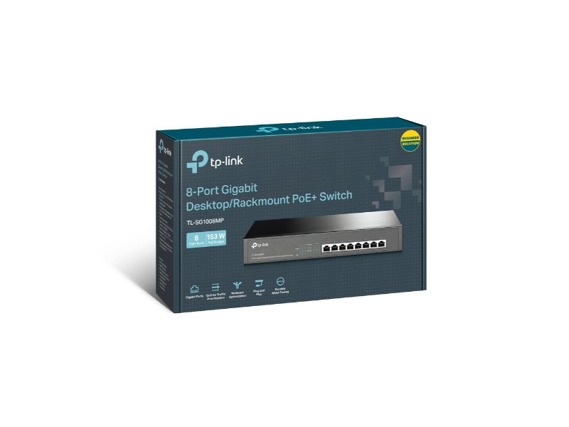 Tp-Link 8-Port Gigabit Desktop/Rackmount Switch with 8-Port PoE+ (TL- SG1008MP)