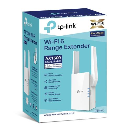 TP-Link AC1500 WiFi6 Range Extender 1xGigabit Ethernet Port 2 External Antennas (RE505X UK)